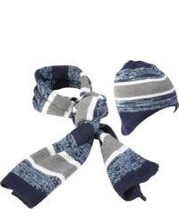 Oxford & Finch Striped Knit Hat And Scarf Set Bc1405 Bluewhite Hats