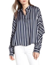 Navy and White Vertical Striped Dress Shirt