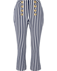 Navy and White Vertical Striped Flare Pants
