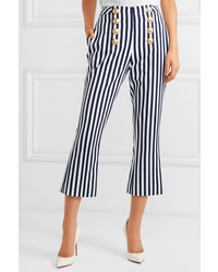 Balmain Cropped Button Embellished Striped Cotton Drill Flared Pants