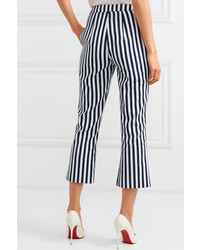 Balmain Cropped Button Embellished Striped Cotton Drill Flared Pants
