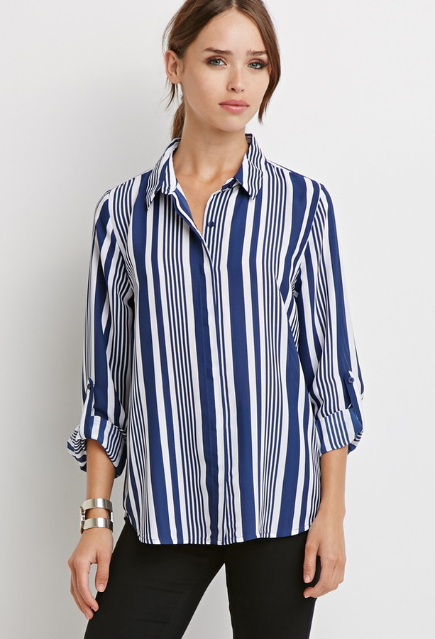 vertical striped shirt  Striped shirt women, Long sleeve chiffon