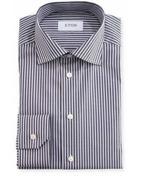 Eton Slim Fit Striped Dress Shirt Navywhite