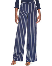 Navy and White Vertical Striped Pants Hot Weather Outfits For