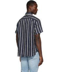 rag & bone Navy Beige Stripe Linen Shirt