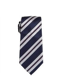 Brand Q Navy Blue Striped Slim Neck Tie Pocket Square