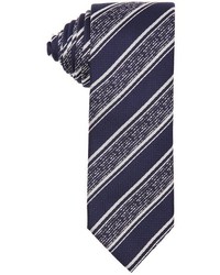 Canali Navy And White Striped Silk Tie