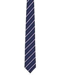 Isaia Striped Slub Necktie Blue