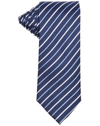 Saint Laurent Yves Navy Blue And White Striped Silk Tie