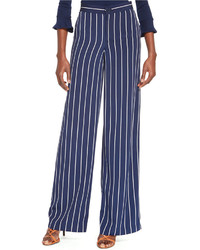Navy and White Vertical Striped Wide Leg Pants