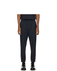 Navy and White Vertical Striped Wool Cargo Pants