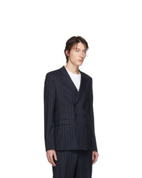 Random Identities Navy And White Wool Pinstripe Double Breasted Blazer