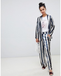 LOST INK Straight Leg Trousers In Sequin Stripe Co Ord