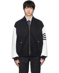 Navy and White Wool Bomber Jacket