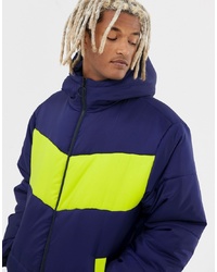 Collusion Colour Blocked Puffer Jacket In Navy