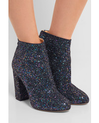 Charlotte Olympia Alba Glittered Canvas Ankle Boots Navy