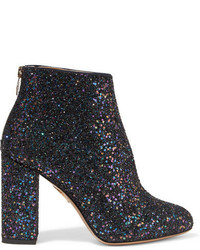 Charlotte Olympia Alba Glittered Canvas Ankle Boots Navy
