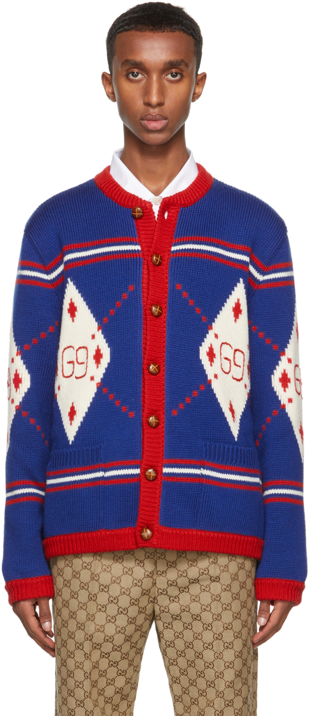 Gucci Blue Argyle Gg Cardigan, $2,980 | SSENSE | Lookastic