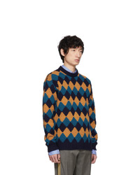 Prada Blue And Brown Crewneck Sweater