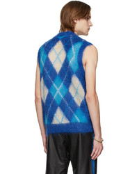 Marni Blue Iconic Mohair Argyle Vest