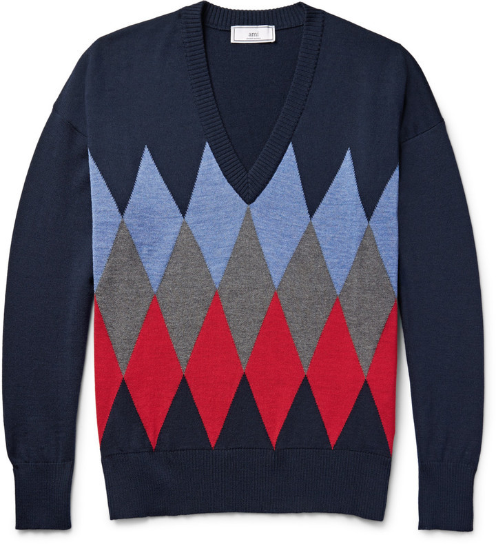 Ami Argyle Knit Wool Sweater, $355 | MR PORTER | Lookastic