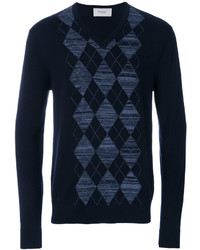 Navy Argyle V-neck Sweater