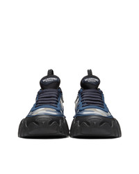 Valentino Garavani Black And Blue Camo Rockrunner Sneakers