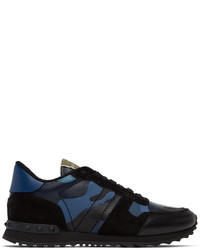 Valentino Garavani Blue Black Camo Rockrunner Sneakers