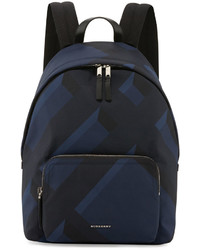 Burberry Leather Trim 3d Check Backpack Navy