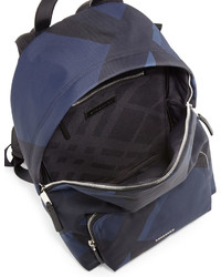 Burberry Leather Trim 3d Check Backpack Navy