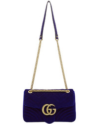 Gucci Blue Velvet Medium Gg Marmont 20 Bag