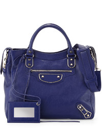 Balenciaga Metallic Edge Classic Velo Bag Blue