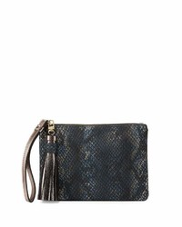 Neiman Marcus Wristlettassel Snake Embossed Bag With Gift Box