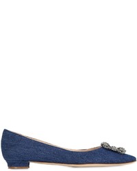 Manolo Blahnik 10mm Hangisi Denim Flats