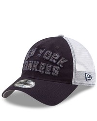 New Era Navy New York Yankees Frayed Wordmark Trucker 9twenty Adjustable Hat