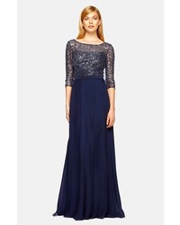 Kay Unger Beaded Bodice Silk Chiffon Gown