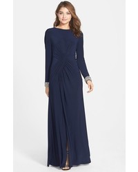 Vince Camuto Beaded Cuff Ruched Jersey Gown