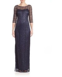 Kay Unger Beaded Lace Sheath Gown
