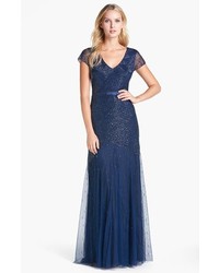 Adrianna Papell Beaded Mesh Gown