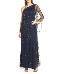 Adrianna Papell Beaded One Shoulder Evening Dress