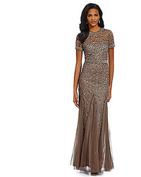 Adrianna Papell Beaded Short Sleeve Gown 240 Dillard s Lookastic