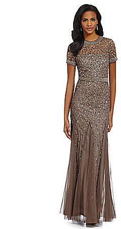 Adrianna Papell Beaded Short Sleeve Gown 240 Dillard s Lookastic