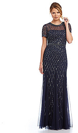 Adrianna Papell Beaded Short Sleeve Gown 240 Dillard s Lookastic