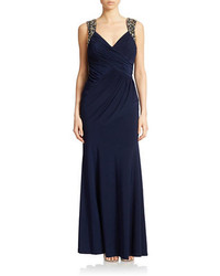 Vince Camuto Beaded Strap Draped Gown
