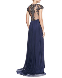 Catherine Deane Cap Sleeve Beaded Front Back Bodice Gown