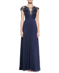 Catherine Deane Cap Sleeve Beaded Front Back Bodice Gown