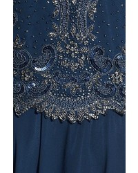 J Kara Embellished Chiffon Fit Flare Gown Size 12 Blue