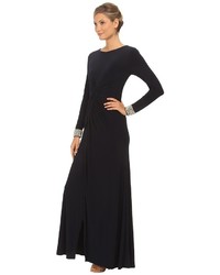 Vince Camuto Long Sleeve Beaded Gown W Front Drape
