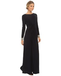 Vince Camuto Long Sleeve Beaded Gown W Front Drape