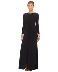 Vince Camuto Long Sleeve Beaded Gown W Front Drape